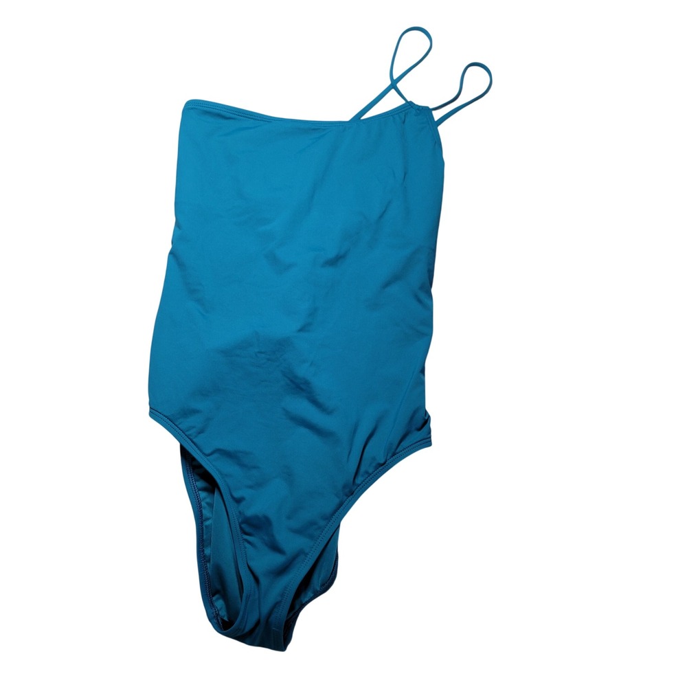 La Blanca One Shoulder Lace Up Back One Piece Swimsuit Teal Blue LB0IG14 Size 12